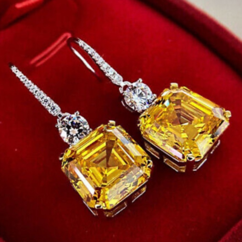 New Sterling silver Citrine Diamond Earrings